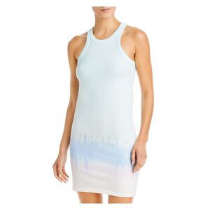 WSLY Womens Turquoise Stretch Ribbed Sleeveless Halter Short Body Con Dress M